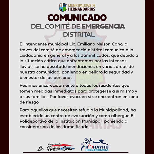 Municipality of Hernandarias enables shelter for families affected by intense rains