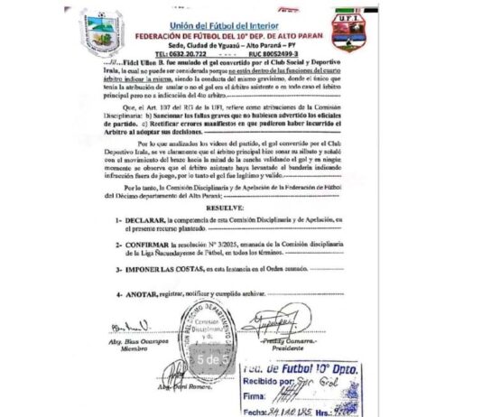 Tribunal de la Décima Región ignora informe arbitral y rechaza apelación de Guaraní de Itá Verá