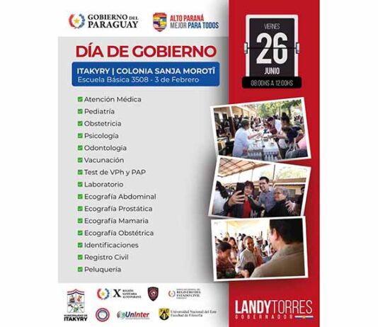 Día de Gobierno llegará este viernes a Itakyry con atención integral y servicios gratuitos